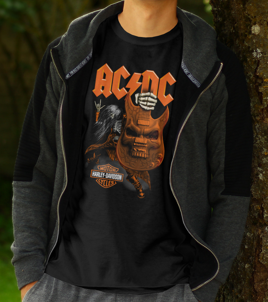 Acdc Harley Davidson Skeleton Guitarist Rock Icon T-Shirt