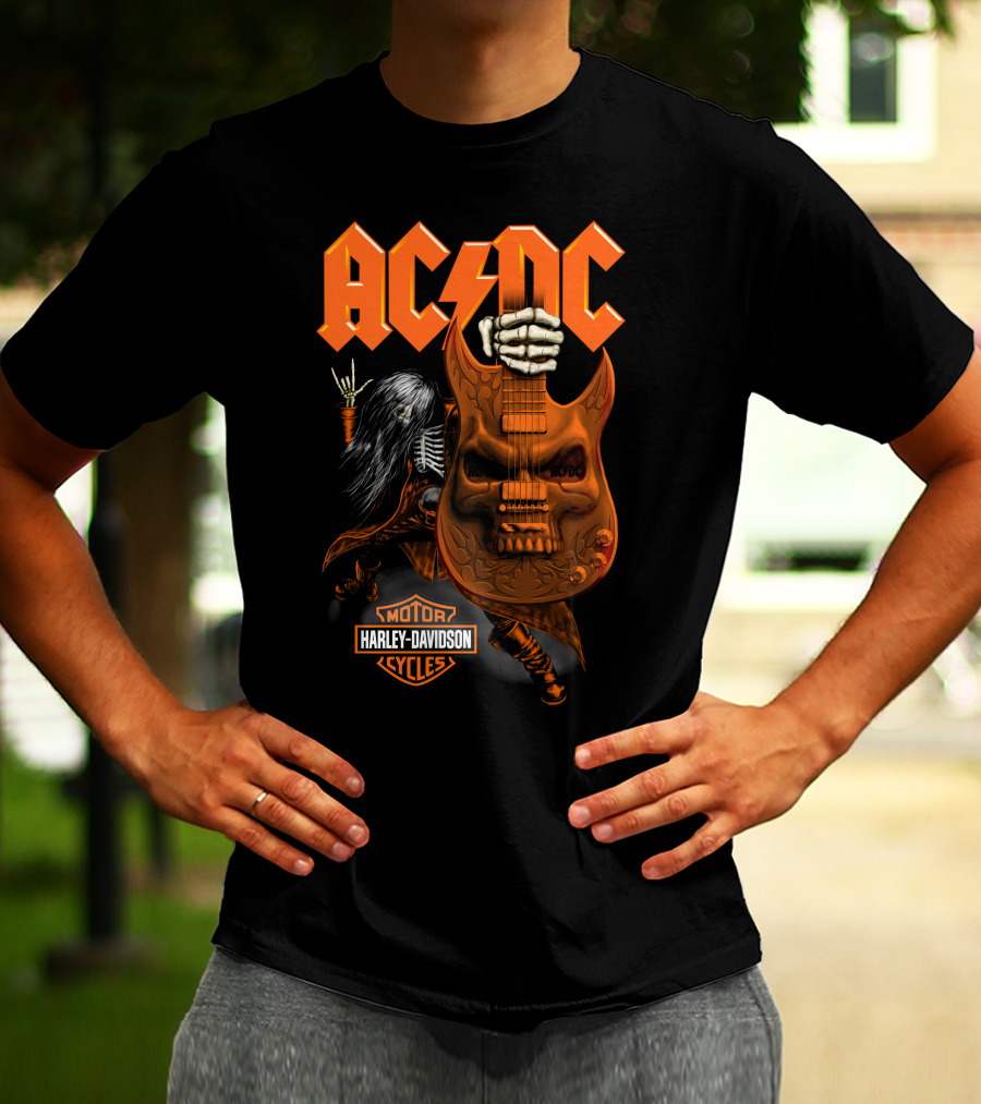 Acdc Harley Davidson Skeleton Guitarist Rock Icon T-Shirt