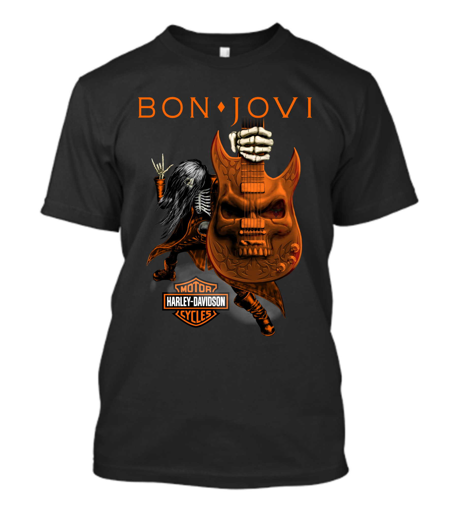 Bon Jovi Harley Davidson Cycles Skeleton Guitar Rockstar T-Shirt
