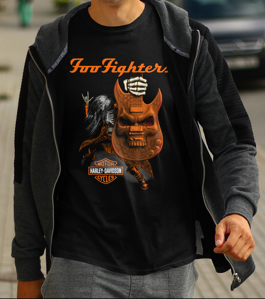 Foo Fighters Harley Davidson Skull Guitar T-Shirt