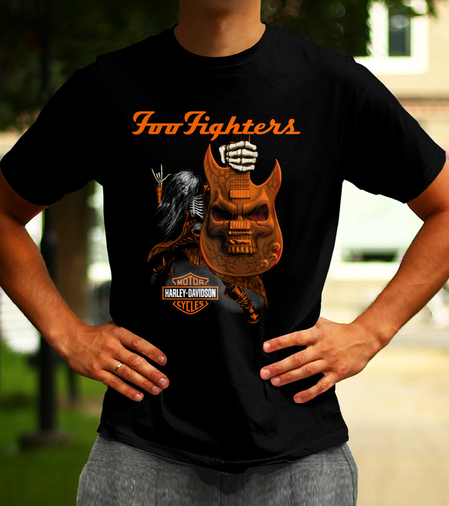 Foo Fighters Harley Davidson Skull Guitar T-Shirt