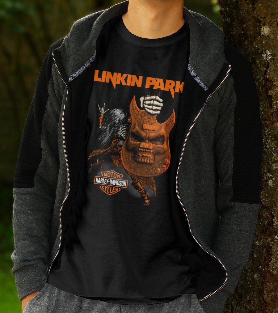 Linkin Park Harley Davidson Skeleton Guitar Monster T-Shirt