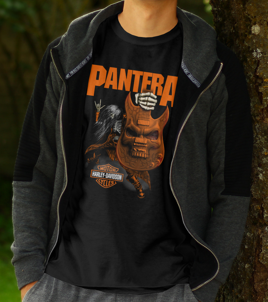 Pantera Harley Davidson Cycles Skeleton Guitar T-Shirt