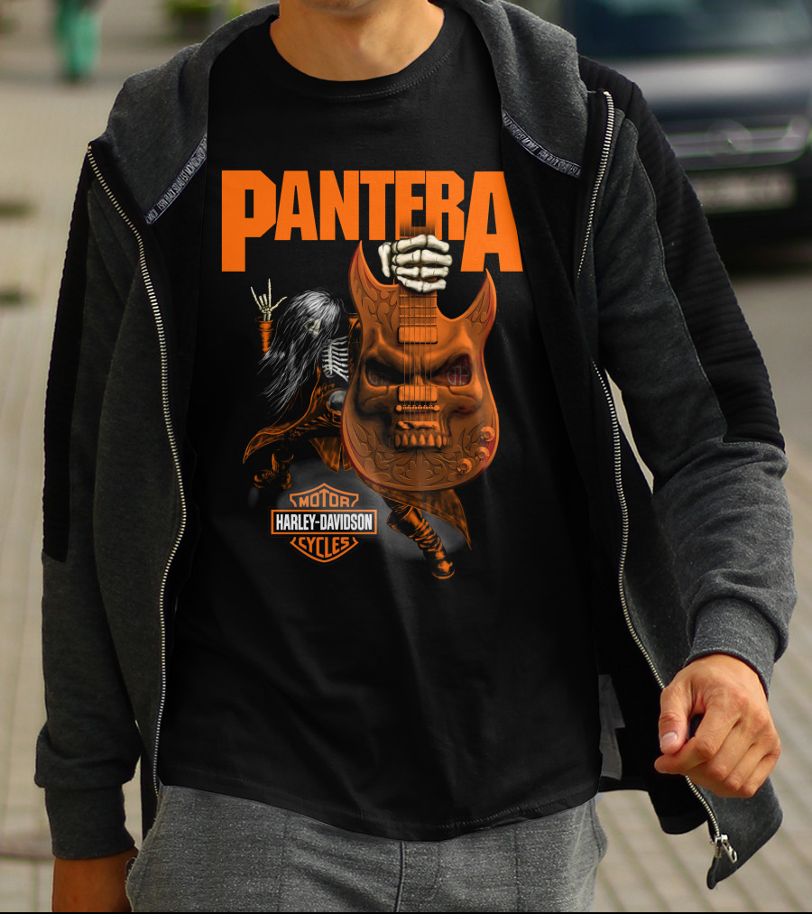 Pantera Harley Davidson Cycles Skeleton Guitar T-Shirt