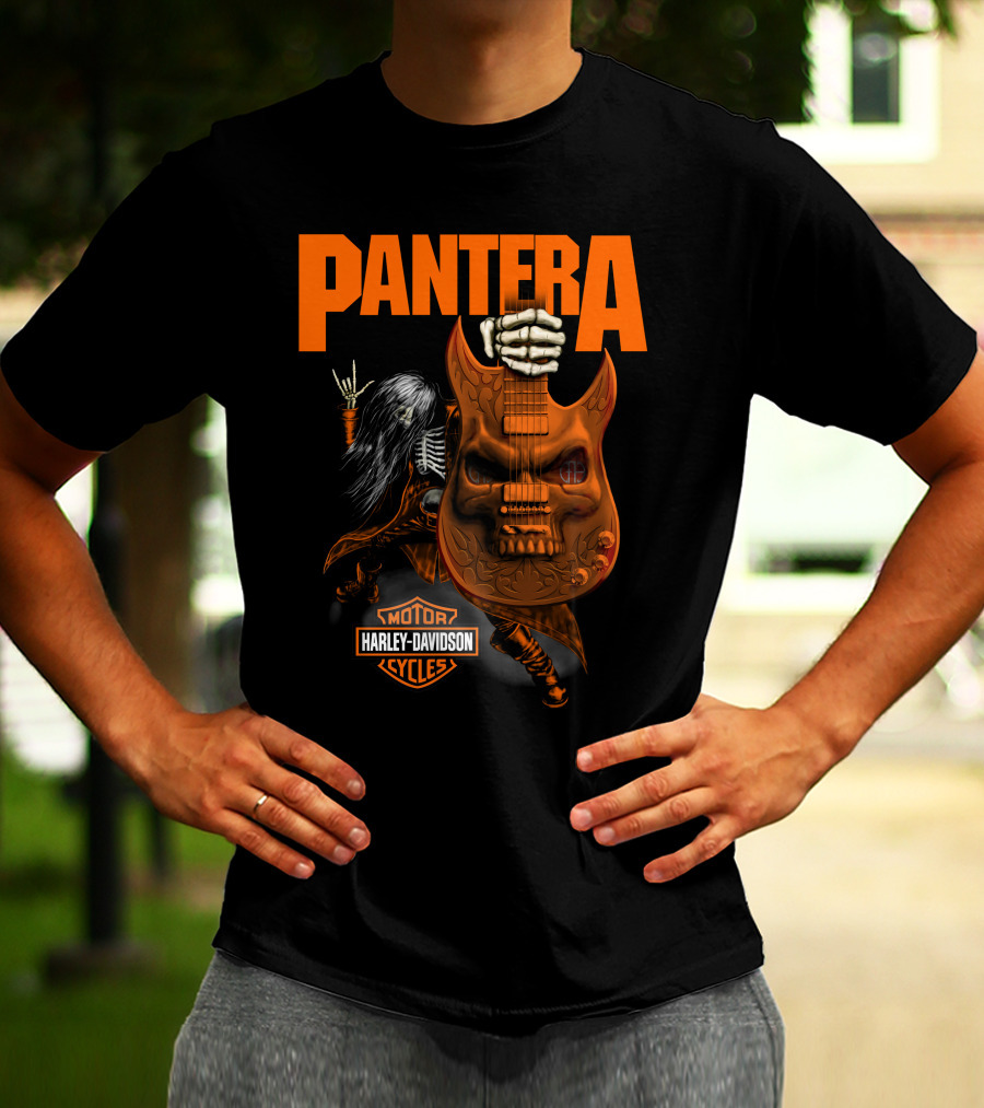 Pantera Harley Davidson Cycles Skeleton Guitar T-Shirt