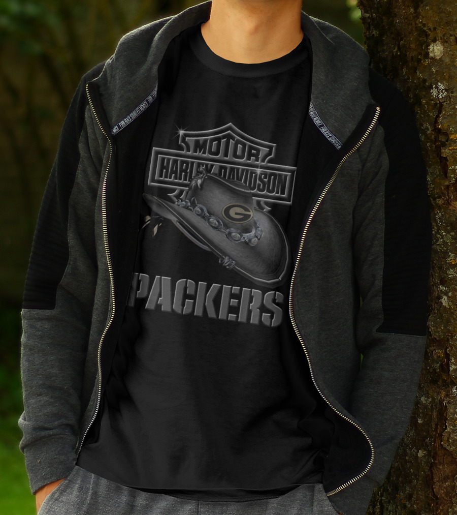 Motor Harley Davidson Green Bay Packers Cowboy Hat T-Shirt