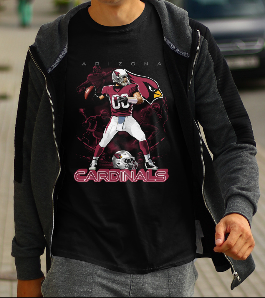 Arizona Cardinals Football Player Graphic With Team Logo And Helmet T-Shirt