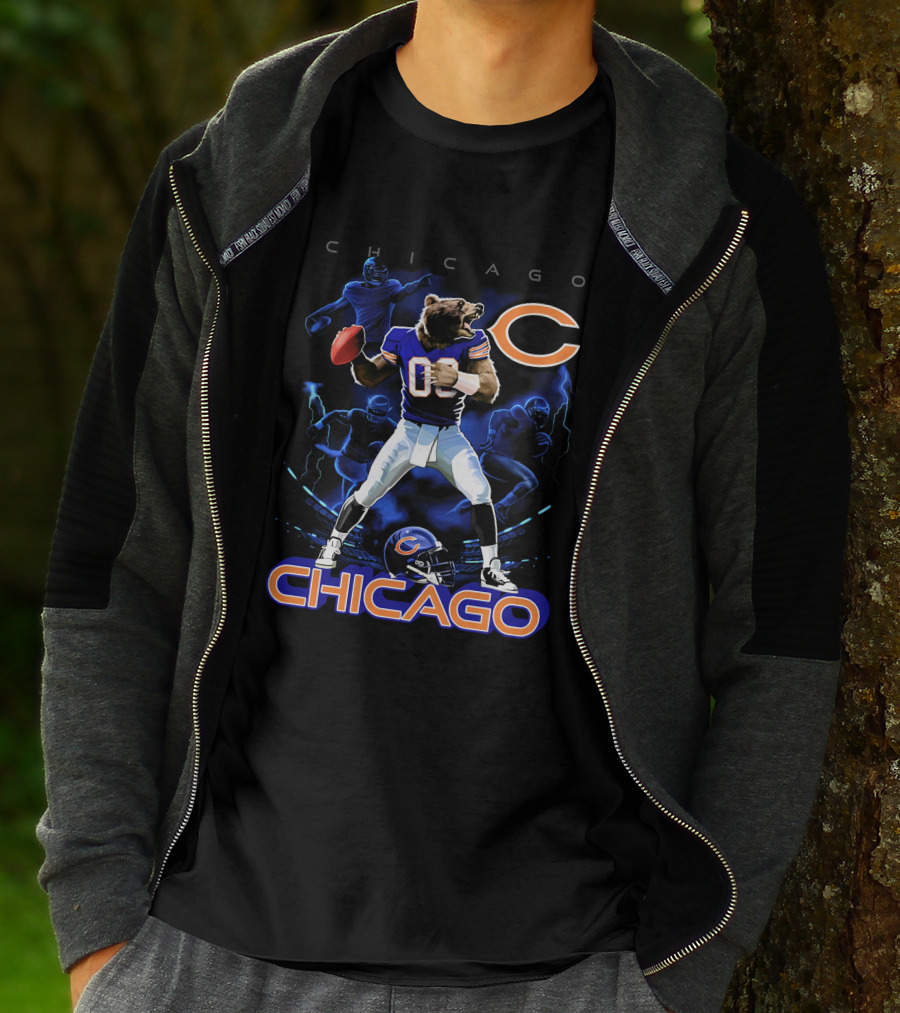 Chicago Bears Football Player Bear With Ball And Helmet T-Shirt