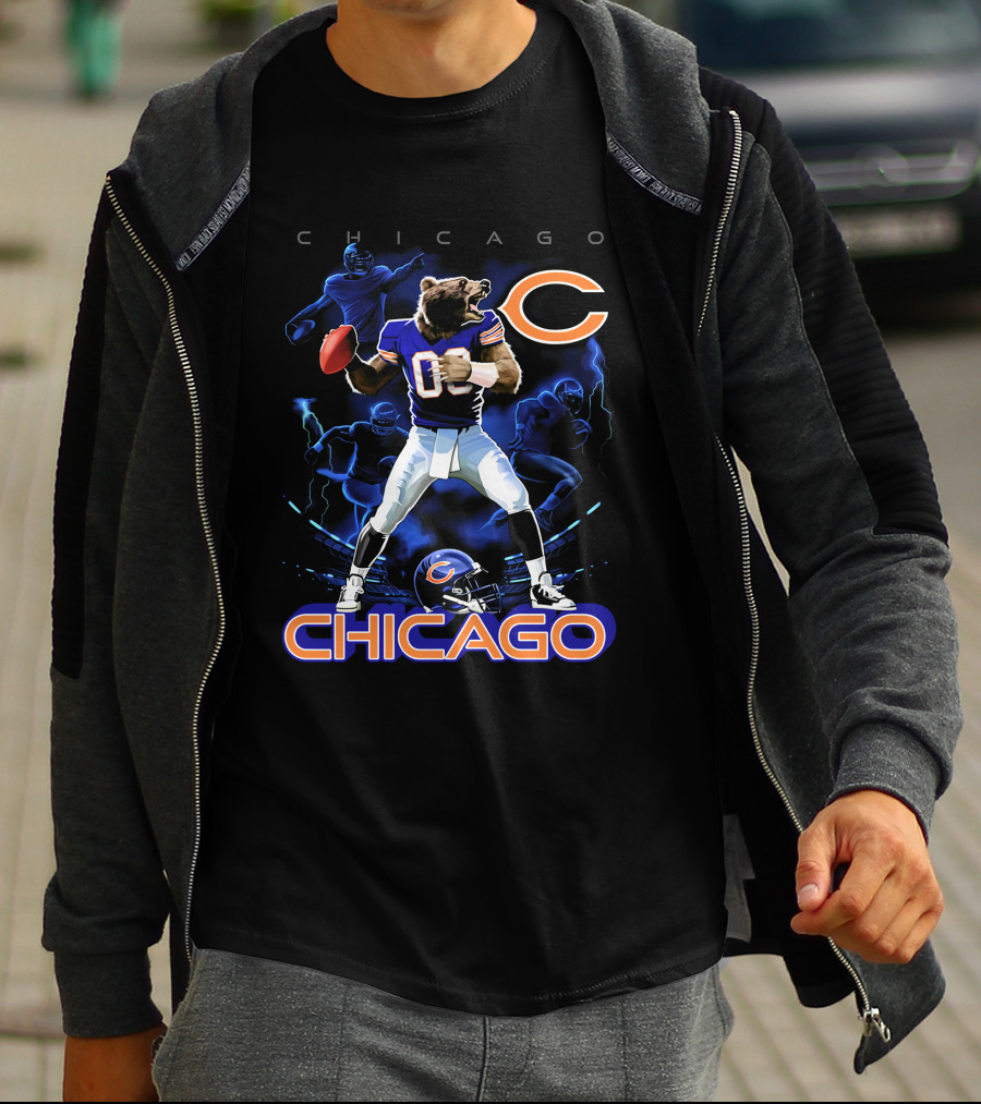 Chicago Bears Football Player Bear With Ball And Helmet T-Shirt