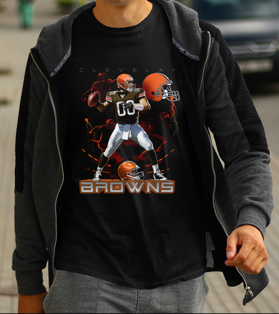 Cleveland Browns Football Quarterback Helmet Graphics T-Shirt