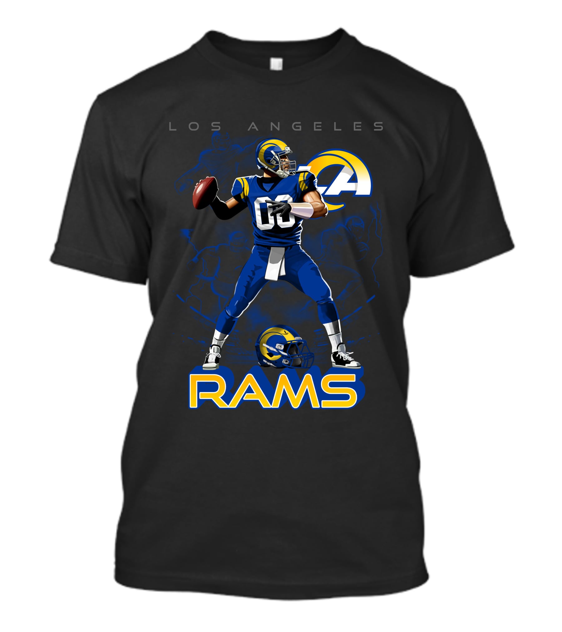 Los Angeles Rams Football Quarterback Player With Helmet And Ball T-Shirt