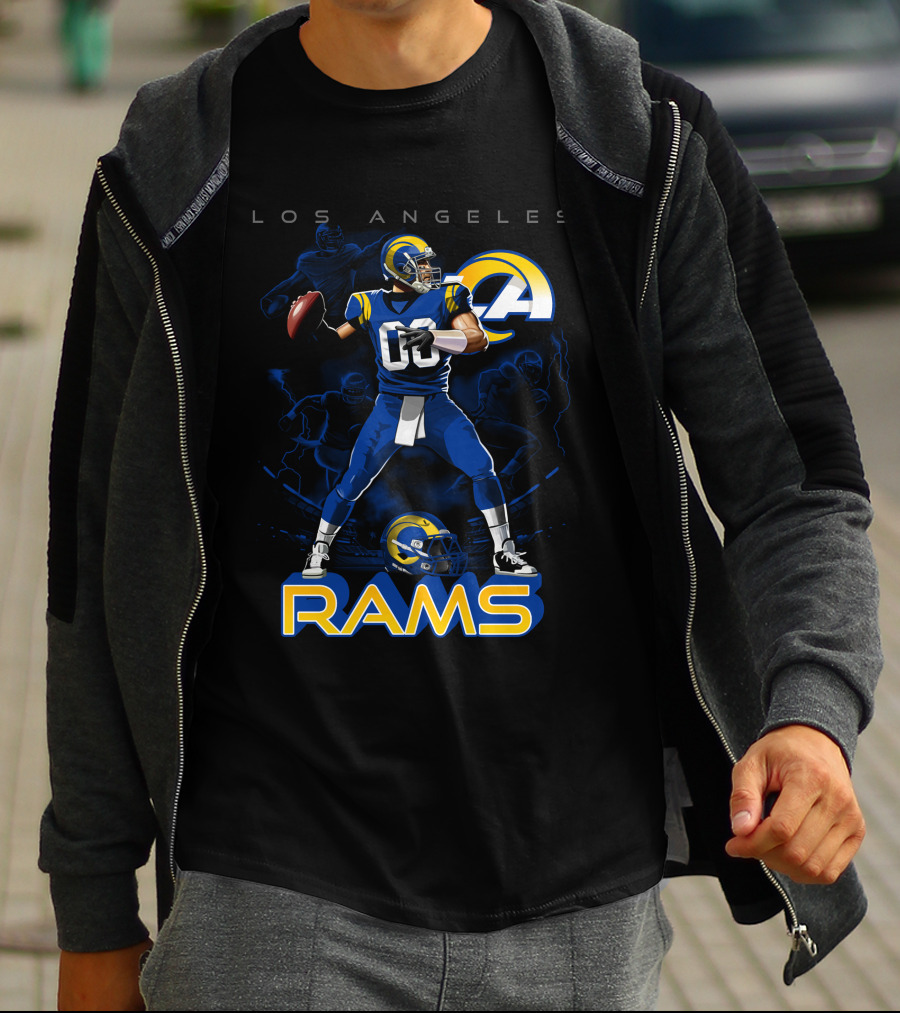 Los Angeles Rams Football Quarterback Player With Helmet And Ball T-Shirt