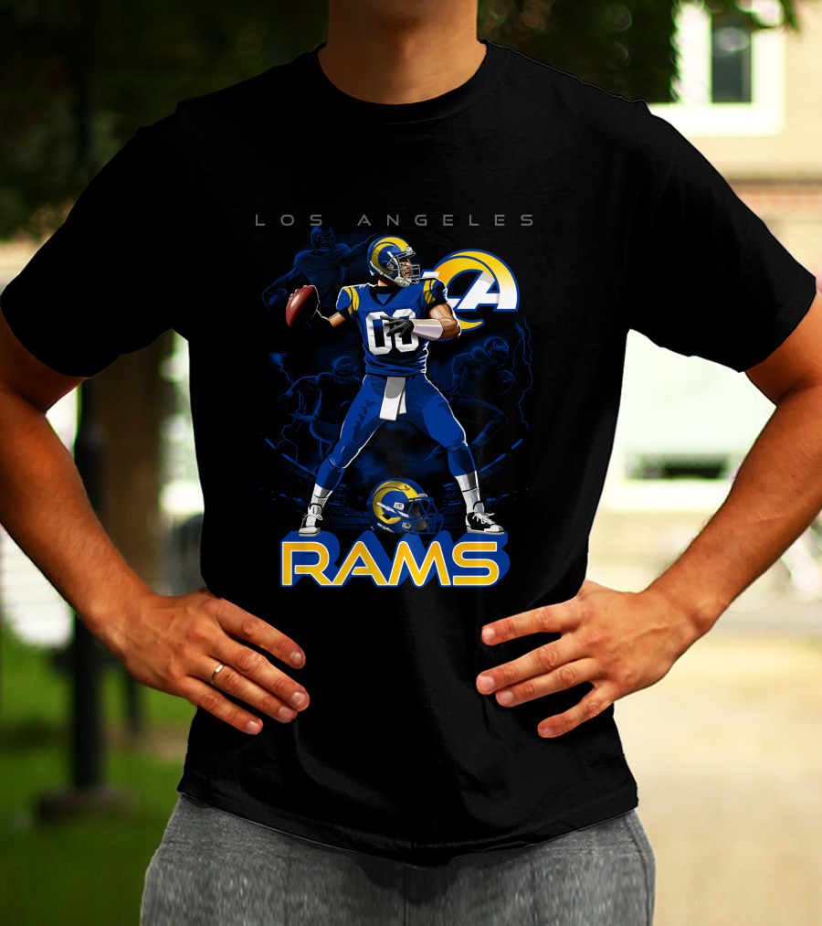 Los Angeles Rams Football Quarterback Player With Helmet And Ball T-Shirt