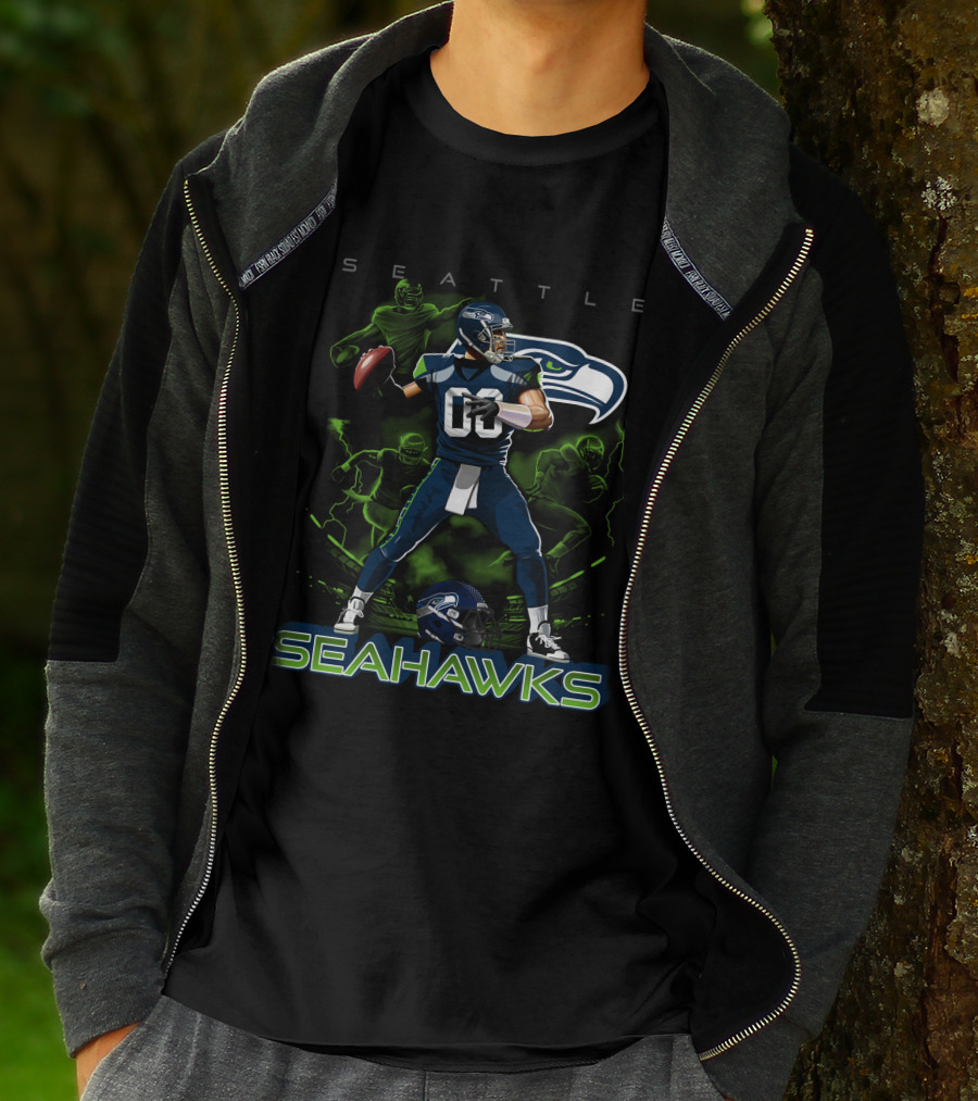 Seattle Seahawks 03 Football Player With Helmet And Neon Green Accents T-Shirt