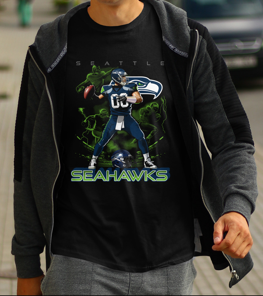 Seattle Seahawks 03 Football Player With Helmet And Neon Green Accents T-Shirt