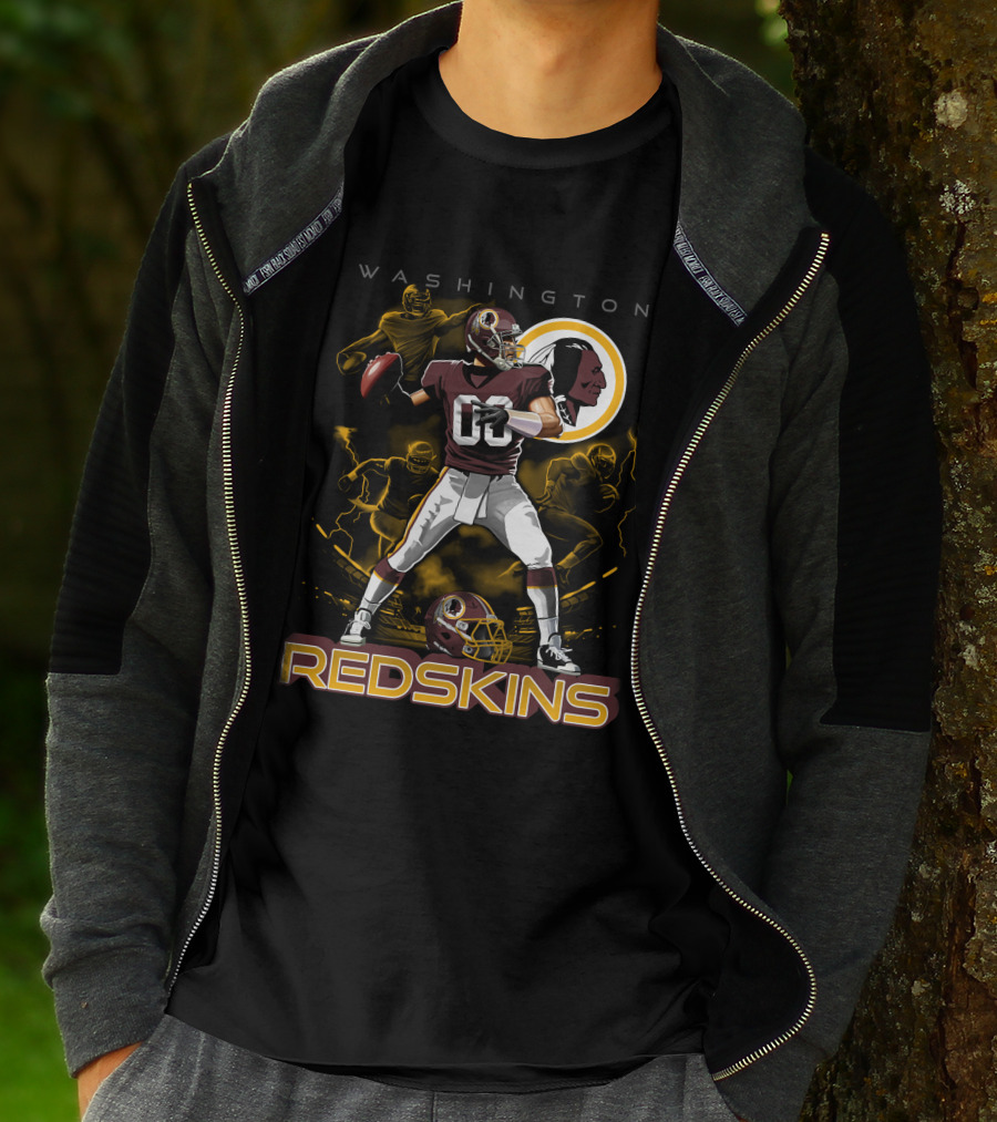 Washington Redskins Football Player With Team Logo And Helmet T-Shirt