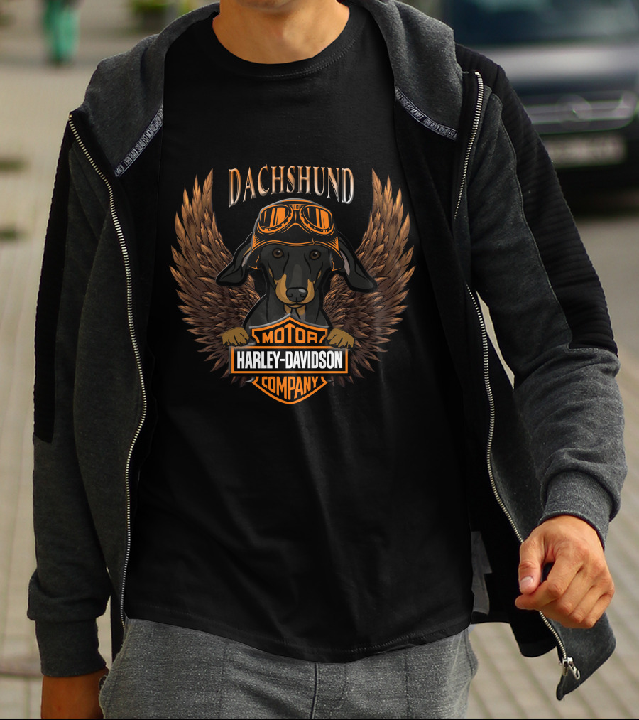 Harley Davidson Dachshund With Wings And Goggles T-Shirt