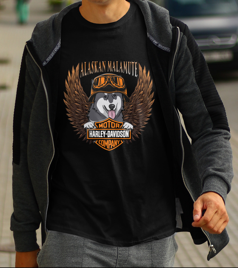 Alaskan Malamute Harley Davidson Motor Company Winged Goggles T-Shirt