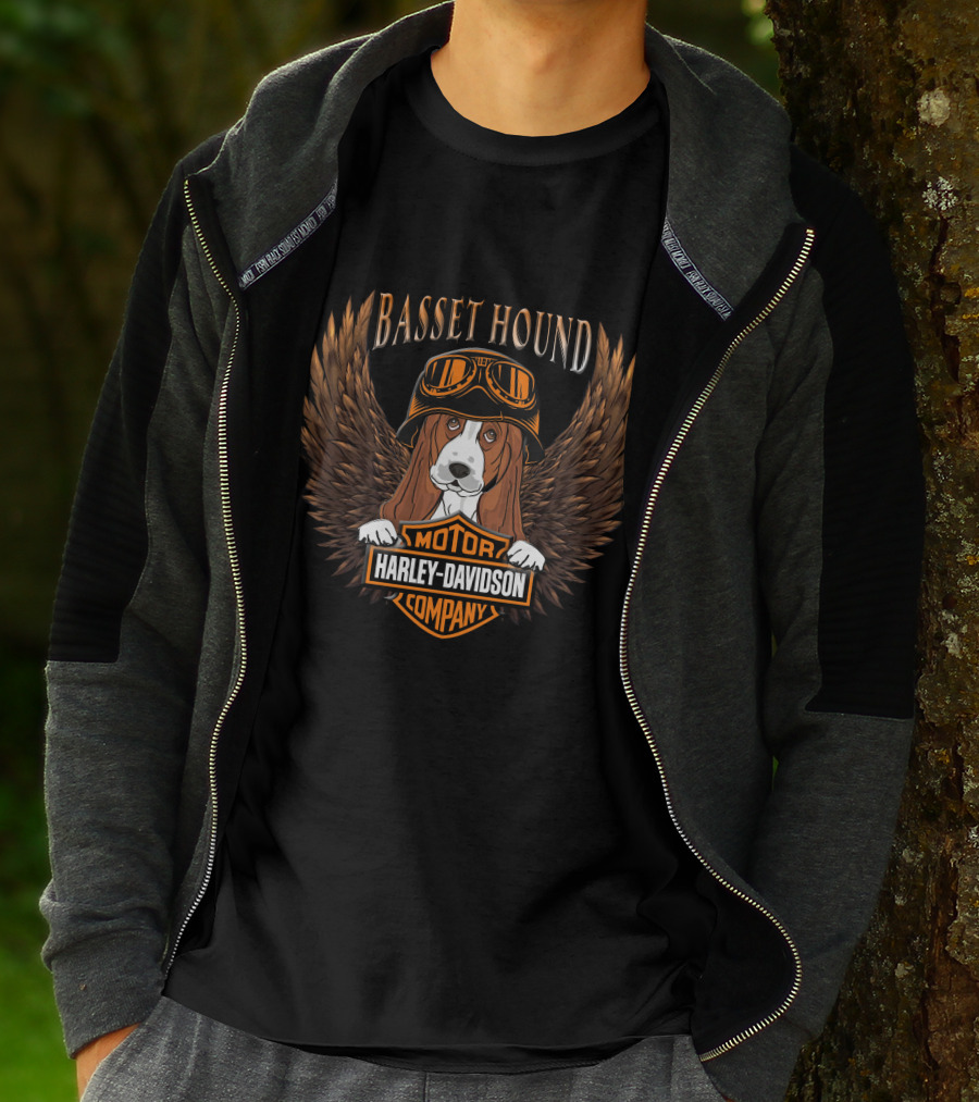 Basset Hound Harley Davidson Motor Company Winged Dog Helmet T-Shirt