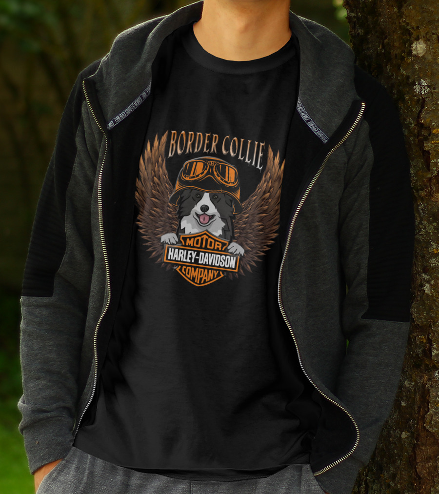 Border Collie Harley Davidson Motor Company Wings Goggles T-Shirt