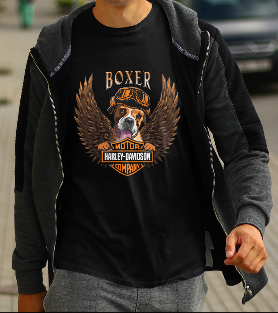 Boxer Harley Davidson Motor Company Winged Dog T-Shirt