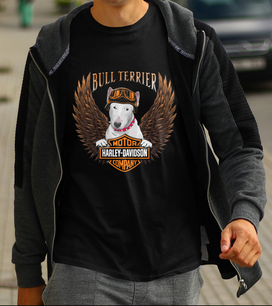 Bull Terrier Harley Davidson Motor Company Wings T-Shirt