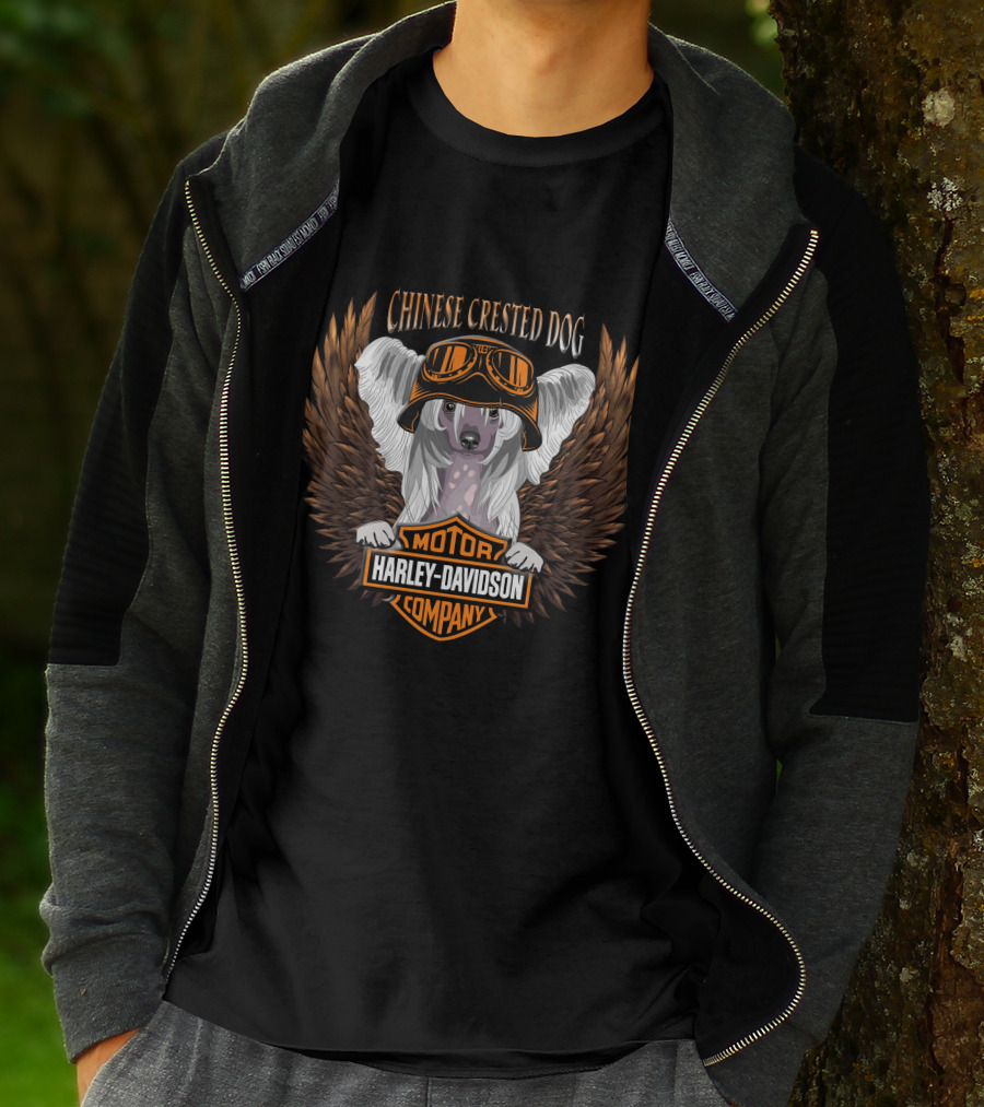 Chinese Crested Dog Harley Davidson Motor Company Winged T-Shirt