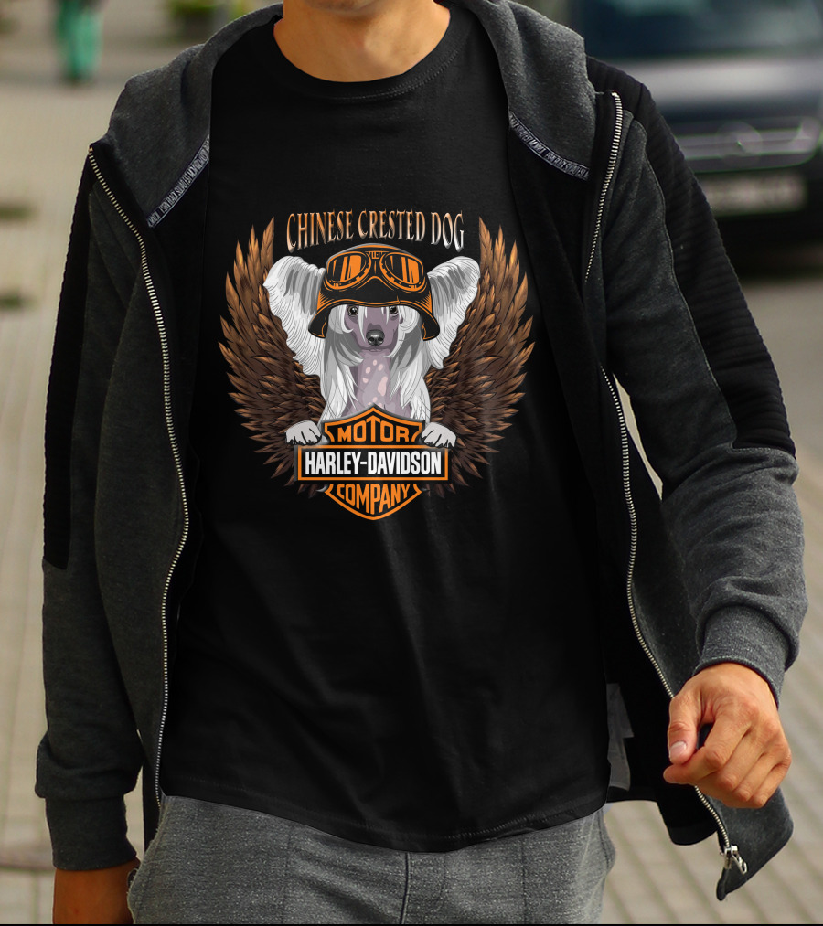 Chinese Crested Dog Harley Davidson Motor Company Winged T-Shirt