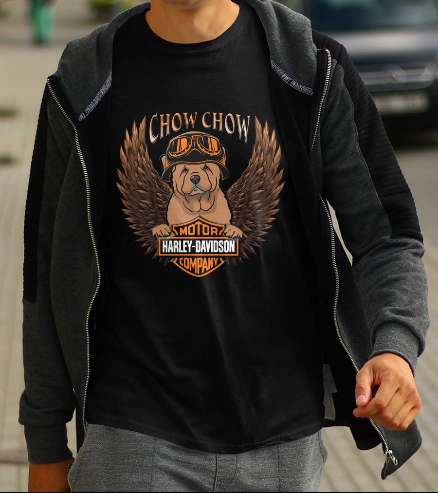 Chow Chow Harley Davidson Motor Company Wings Goggles T-Shirt