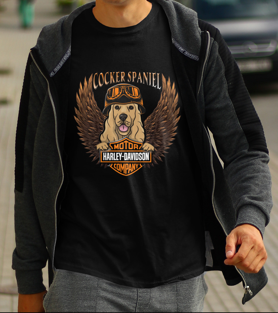 Cocker Spaniel Harley Davidson Motor Company Wings Helmet Goggles T-Shirt