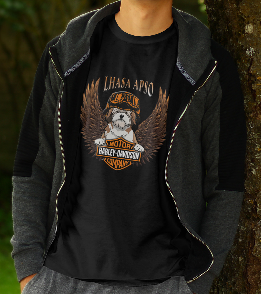Lhasa Apso Harley Davidson Motor Company Winged T-Shirt
