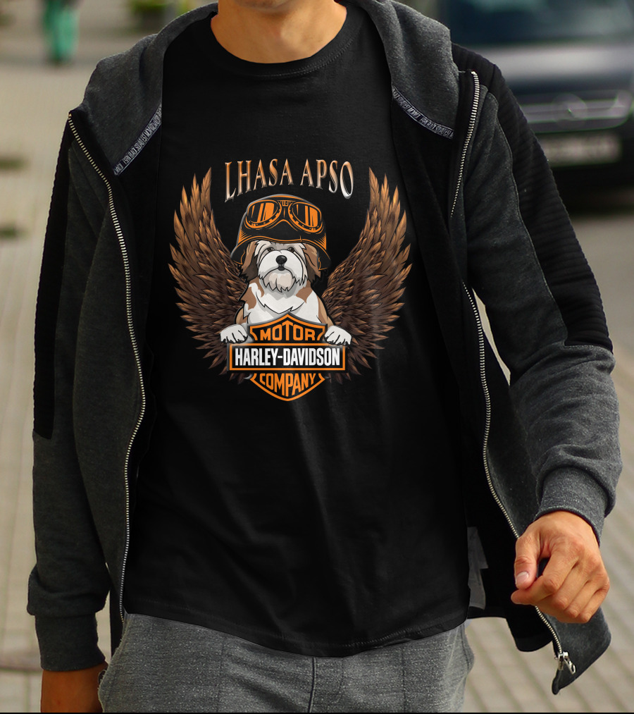 Lhasa Apso Harley Davidson Motor Company Winged T-Shirt