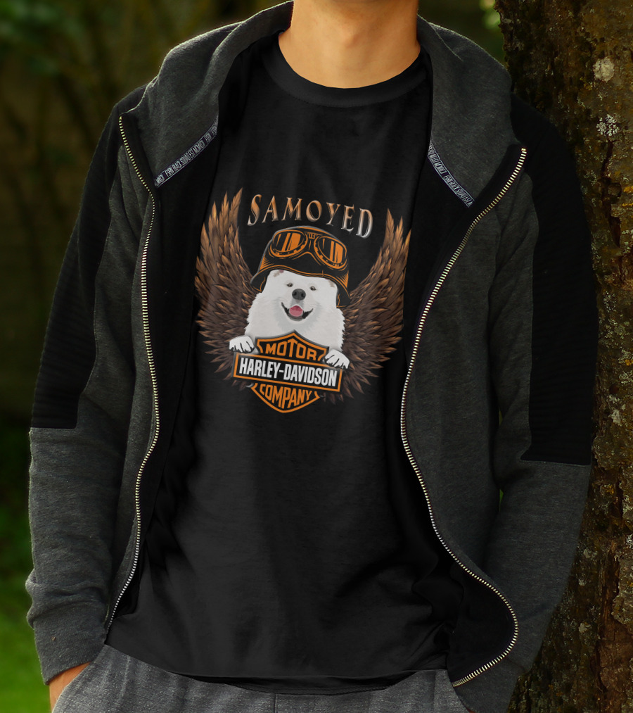 Samoyed Harley Davidson Motor Company Winged Goggles T-Shirt