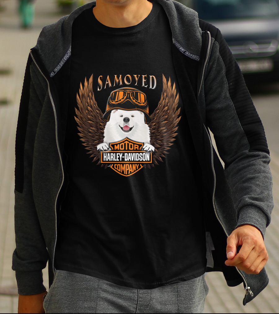 Samoyed Harley Davidson Motor Company Winged Goggles T-Shirt