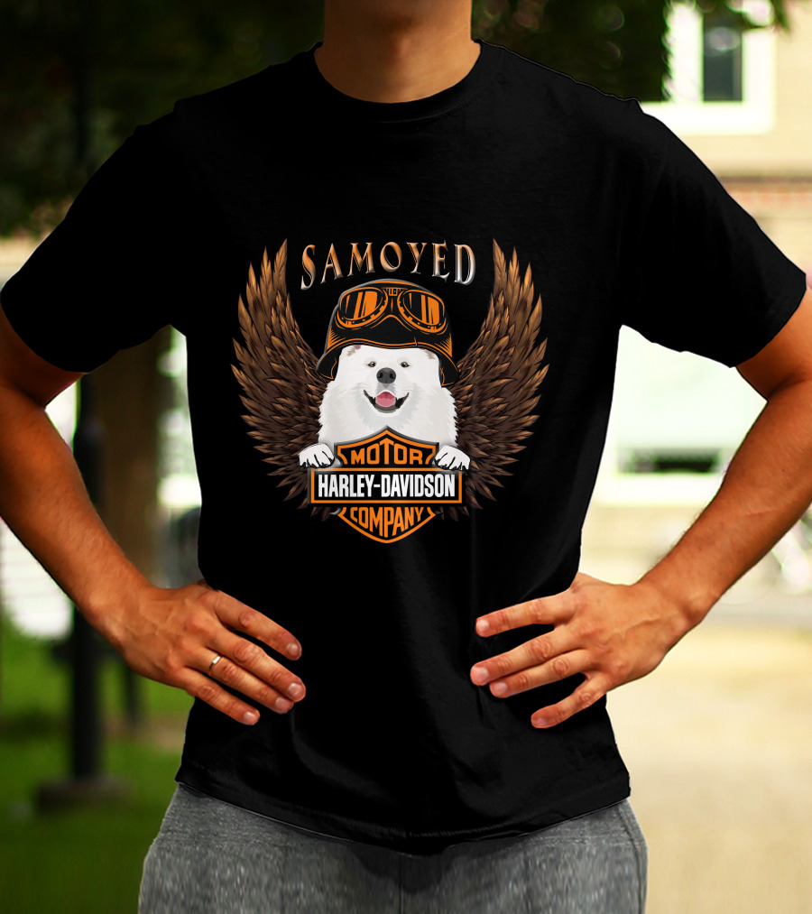 Samoyed Harley Davidson Motor Company Winged Goggles T-Shirt
