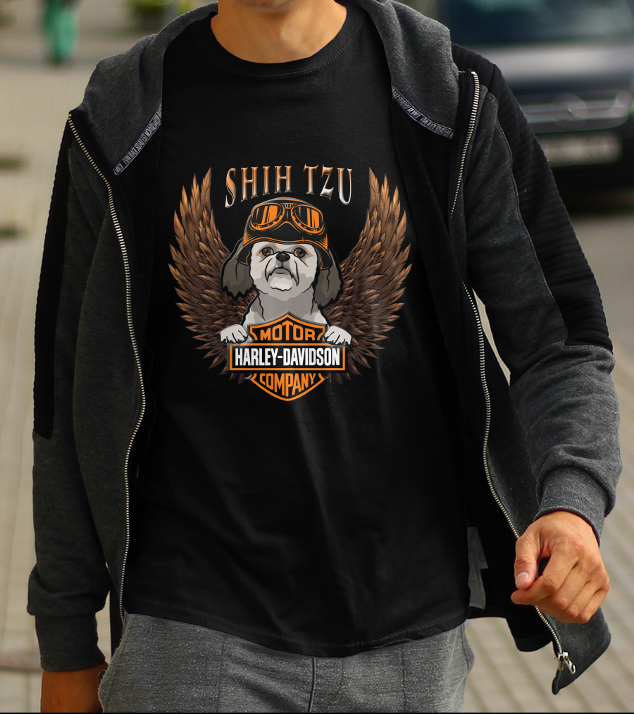 Shih Tzu Harley Davidson Motor Company Winged Dog T-Shirt