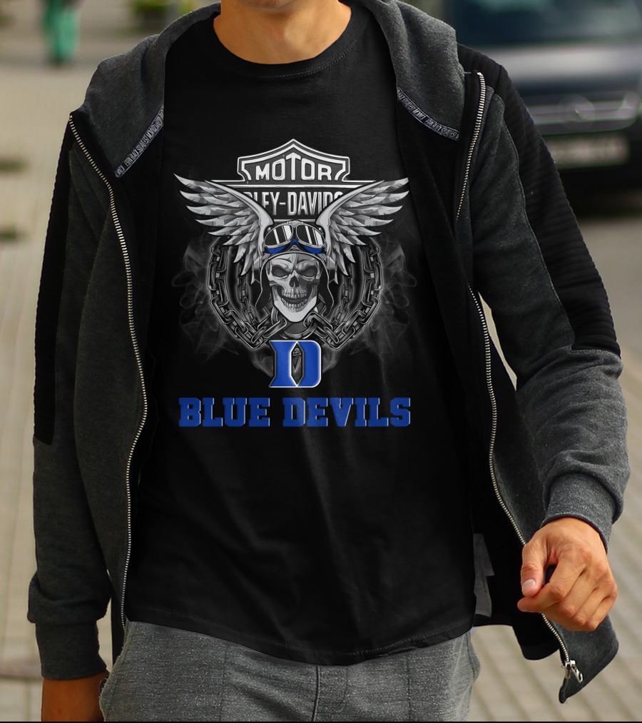 Motorcycle Skull Wings Duke Blue Devils Ncaa Football Fans T-Shirt