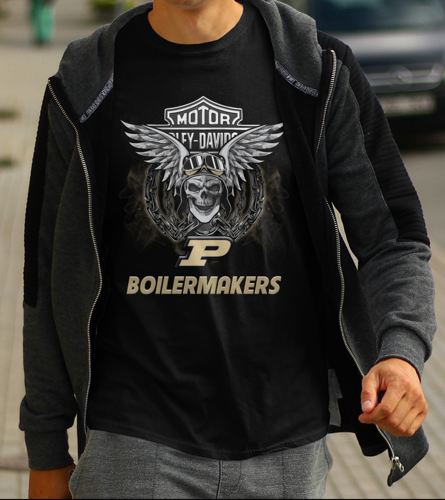 Harley Davidson Purdue Boilermakers Ncaa Football Skull Wings T-Shirt