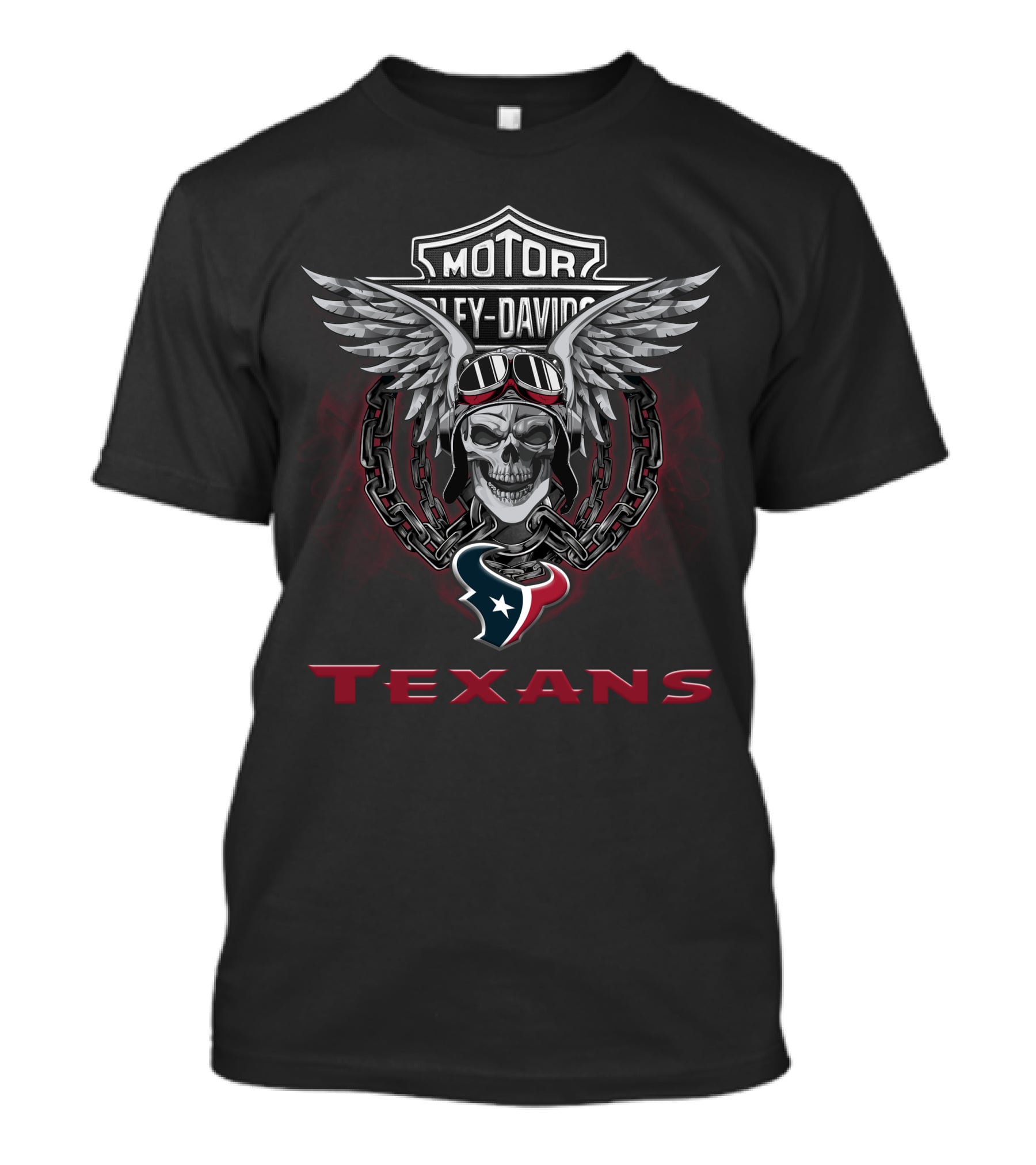 MOTOR TEXANS Biker Skull Wings NFL Football Fans Houston 141 T-Shirt