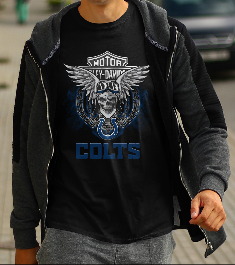 Motor Harley Davidson Skull Wings Colts Nfl Football Fans T-Shirt