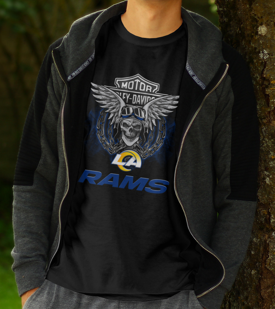 Motor Harley Davidson La Rams Nfl Football Fans Skull Wings T-Shirt