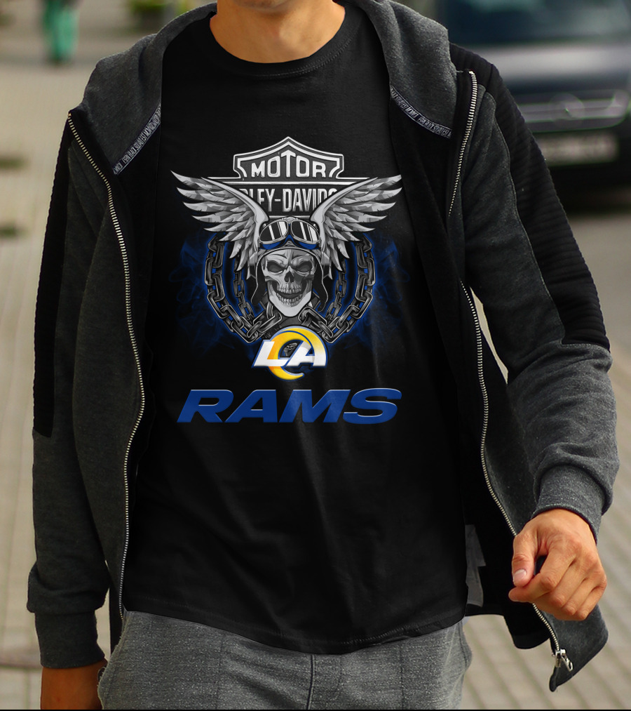 Motor Harley Davidson La Rams Nfl Football Fans Skull Wings T-Shirt