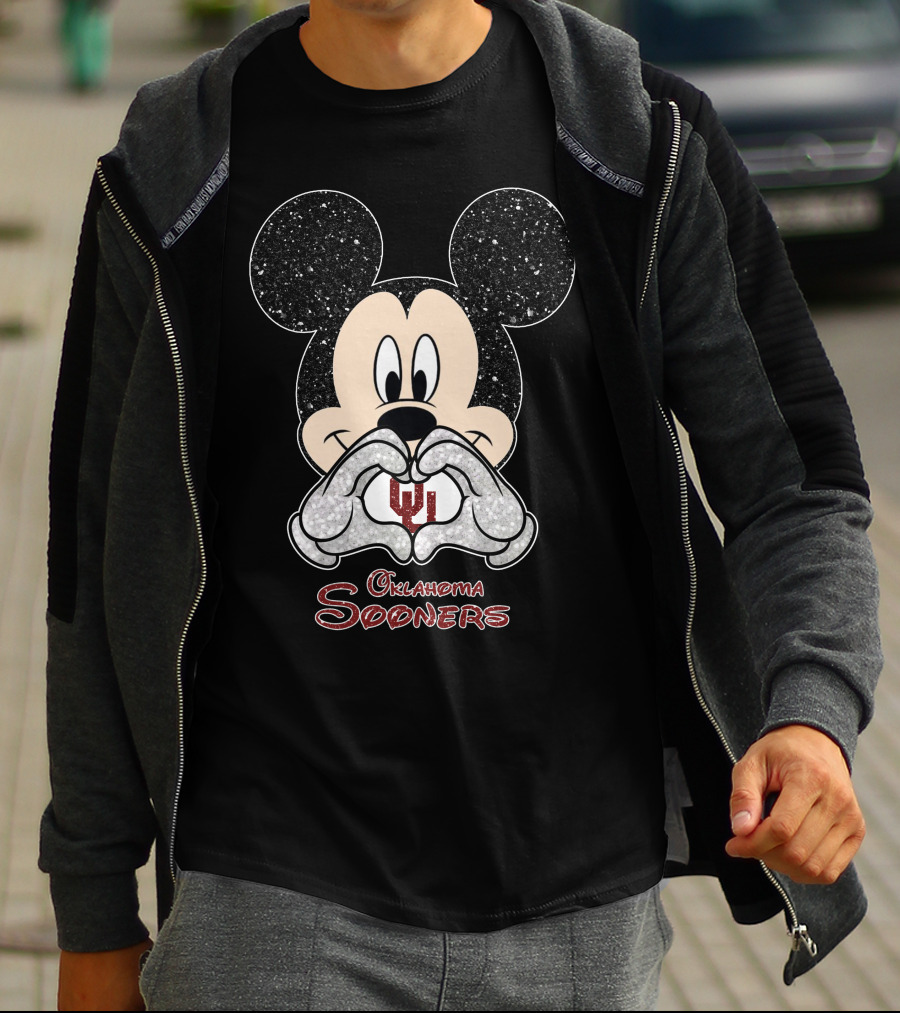 Mickey Oklahoma Sooners OU Heart Hands T-Shirt