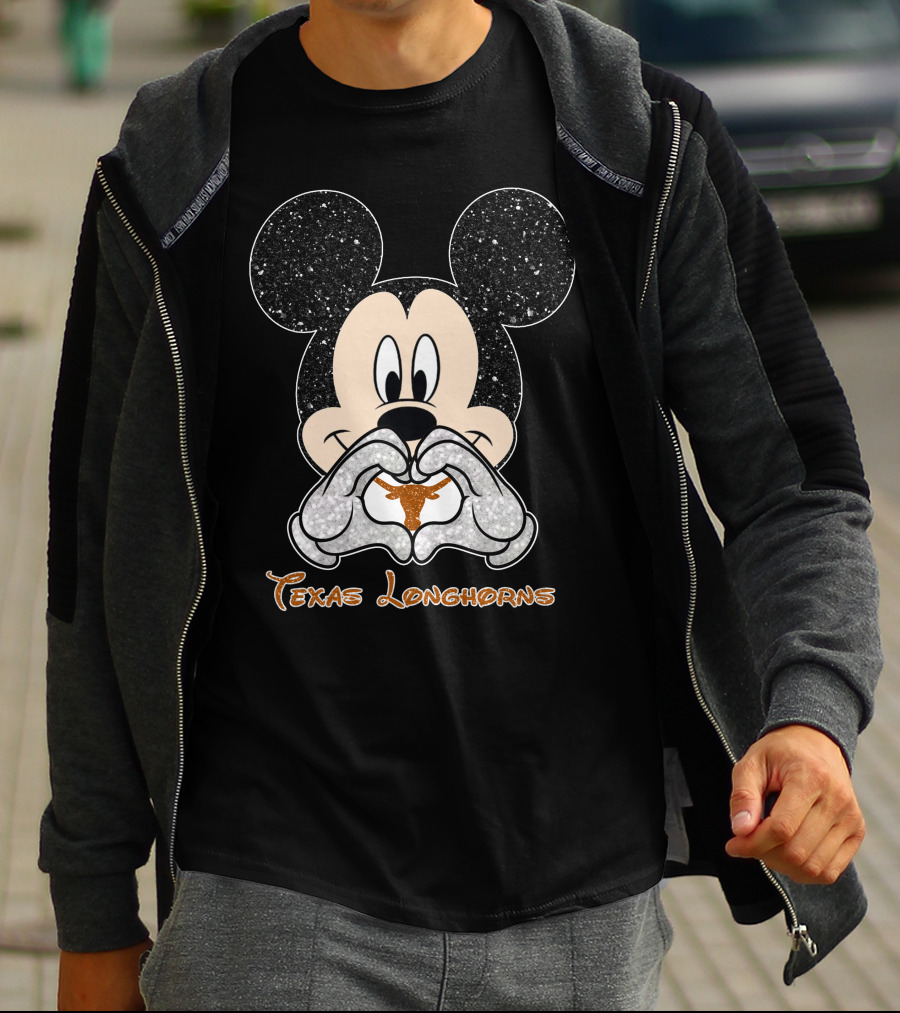 Mickey Heart Hands With Texas Longhorns T-Shirt