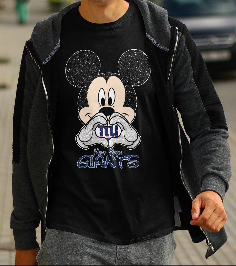 Mickey Mouse Heart Hands New York Giants Fan Sparkle T-Shirt