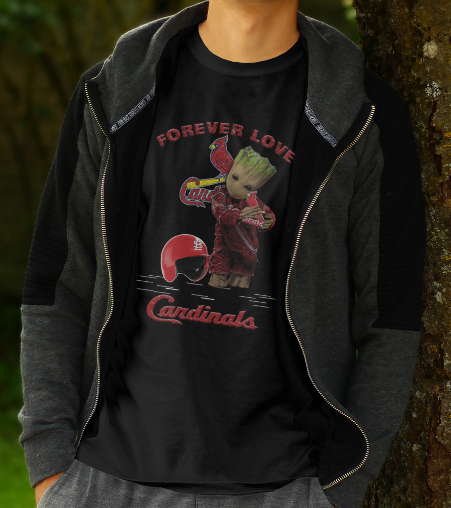Forever Love St. Louis Cardinals With Groot Helmet Hug For MLB Fans T-Shirt