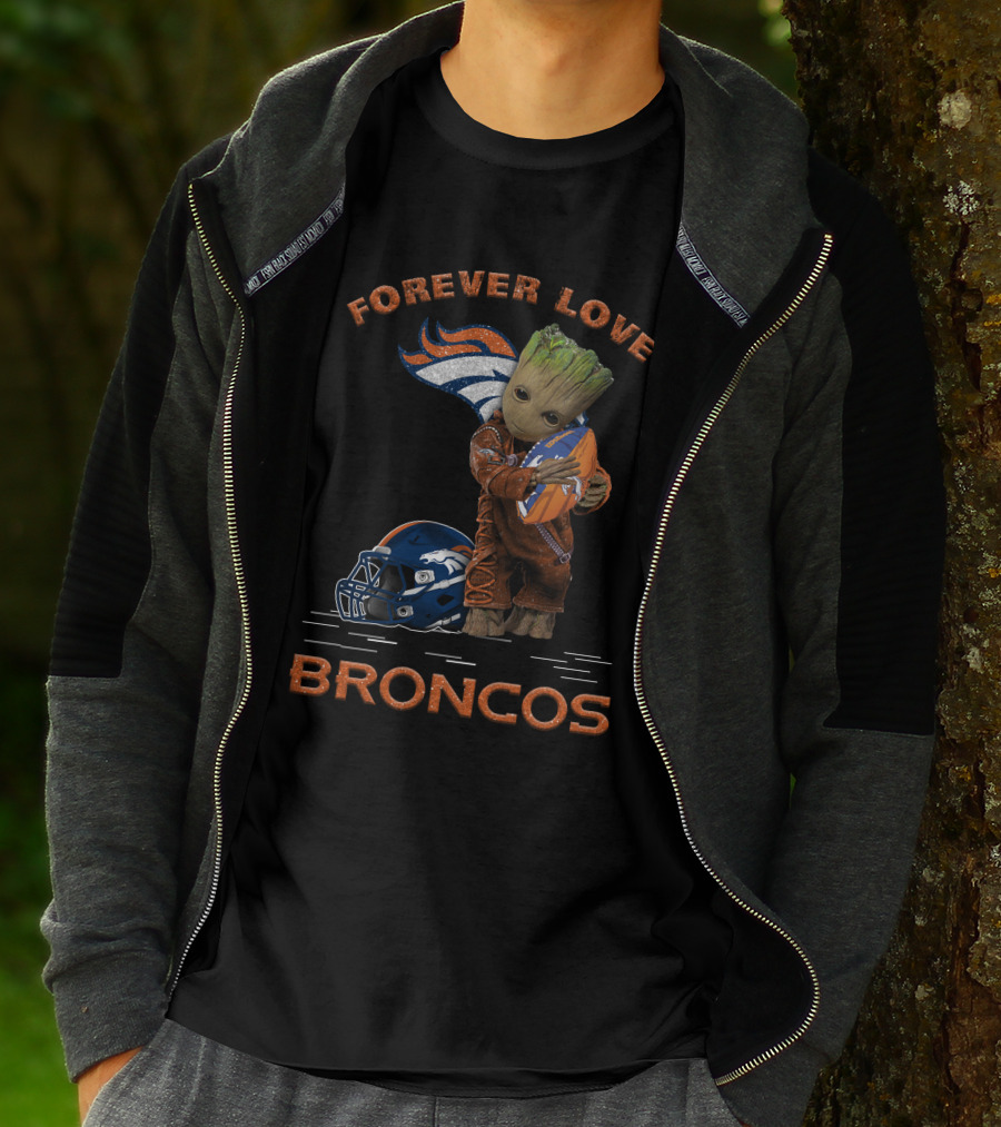 Forever Love Broncos Groot Hugging Football Helmet T-Shirt
