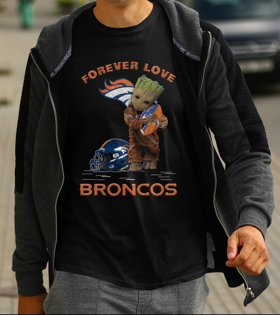 Forever Love Broncos Groot Hugging Football Helmet T-Shirt