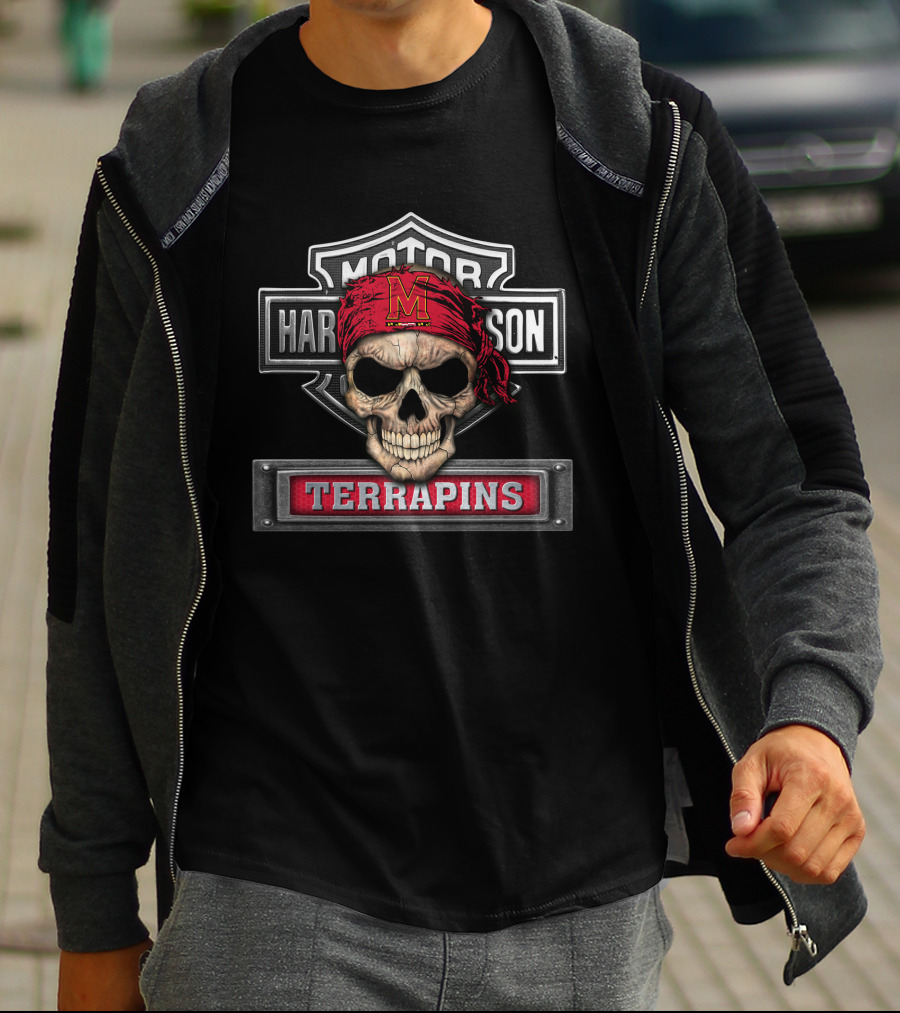 Hd Ncaa Maryland Terrapins Skull With Bandana Terrapins T-Shirt