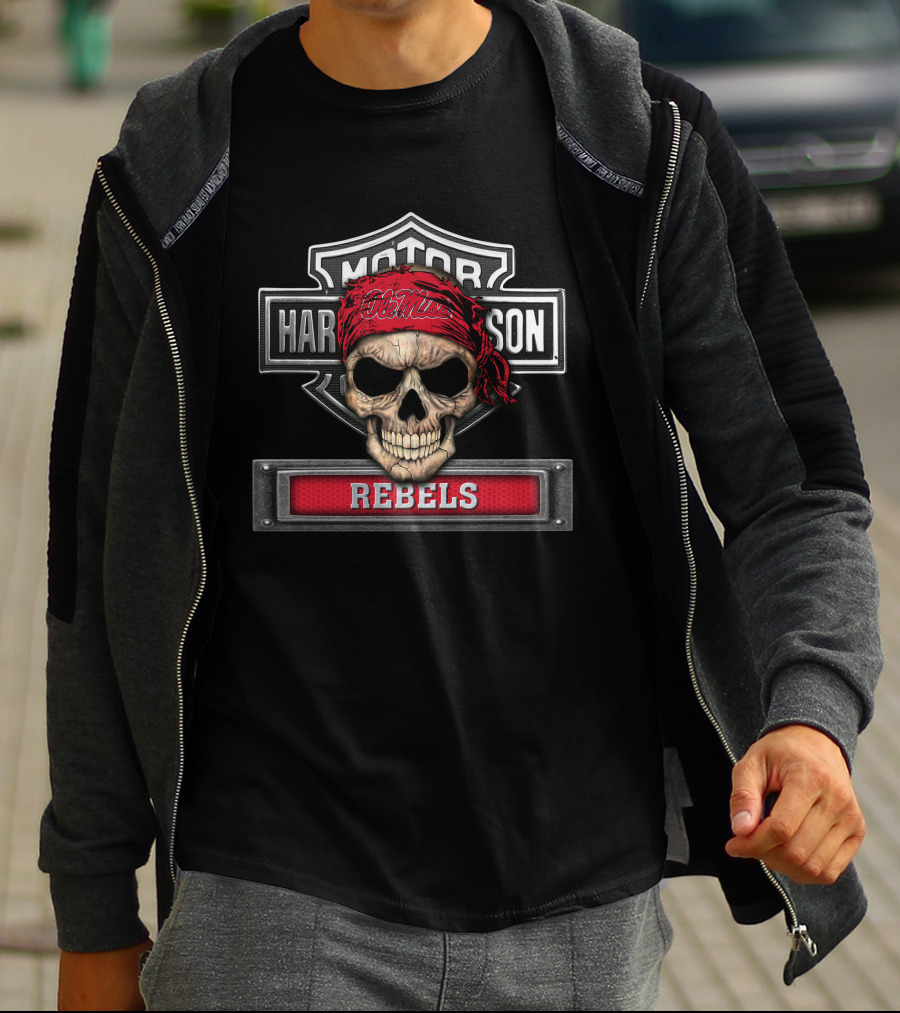 Motor Harley Ole Miss Rebels Skull Bandana T-Shirt